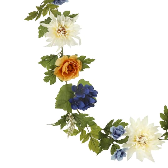 6ft. Blue, Cream & Orange Ranunculus & Dahlia Garland by Ashland®